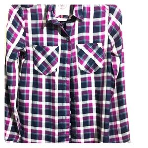 💜 NWT 2/$20 SO plaid button shirt purple XS